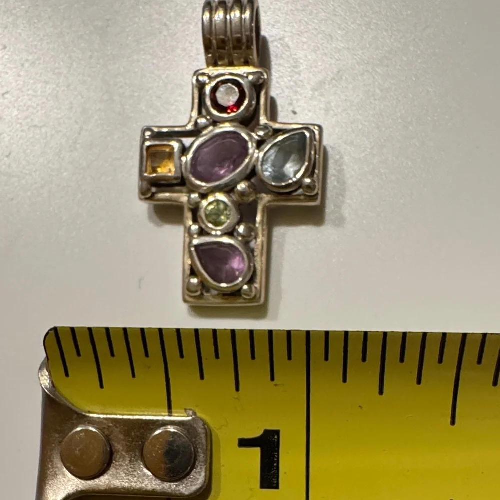 Silver Multi-Gemstone Cross Pendant